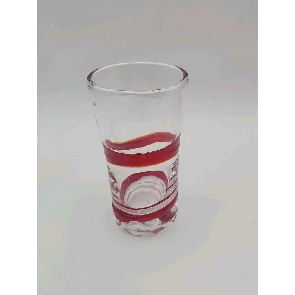 6 Pier 1 Swirline Red Swirl 4 oz. Cordial Liqueur Shot Glasses + Tray FREE SHIP